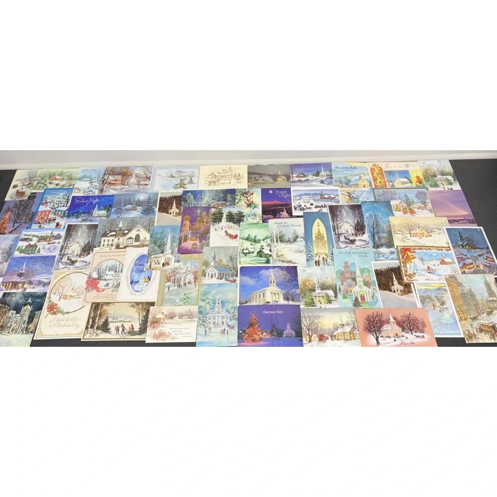 Vintage Christmas Cards Fronts ONLY Churches Cathedrals Scrapbooking Crafts 50+